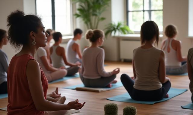 Guided meditation session at Elysian Flow Yoga studio